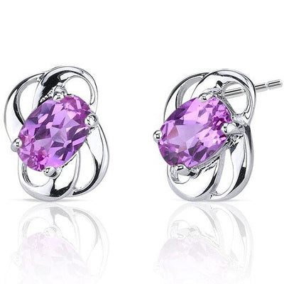 Pink Sapphire Earrings Sterling Silver Oval Shape 2 Carats