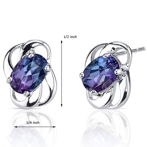 Alexandrite Earrings Sterling Silver Oval Shape 2 Carats