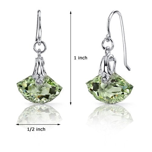 Green Amethyst Earrings Sterling Silver Shell Cut 9 Carats