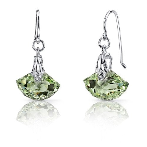 Green Amethyst Earrings Sterling Silver Shell Cut 9 Carats