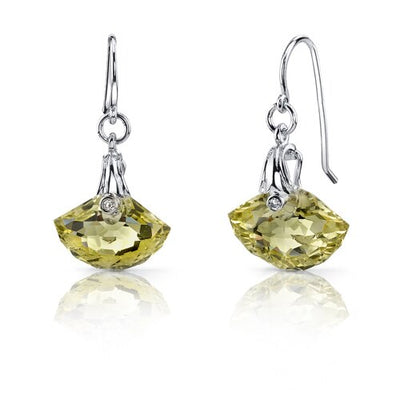 8 Carats Lemon Quartz Earrings Sterling Silver Fancy Shell Cut