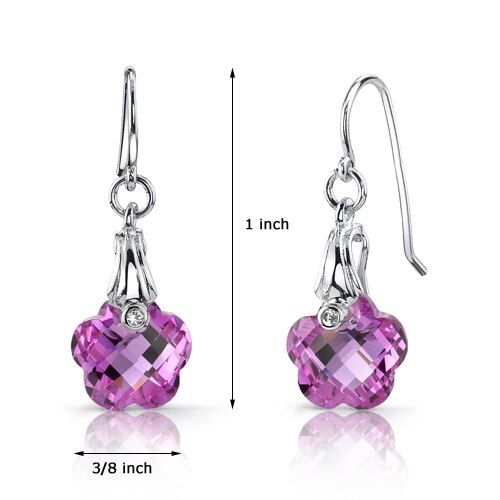 Pink Sapphire Earrings Sterling Silver Flower Shape 10 Carats