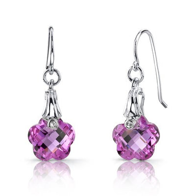 Pink Sapphire Earrings Sterling Silver Flower Shape 10 Carats