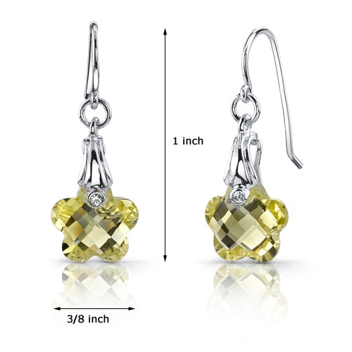 Lemon Quartz Earrings Sterling Silver Flower Shape 6.5 Carats