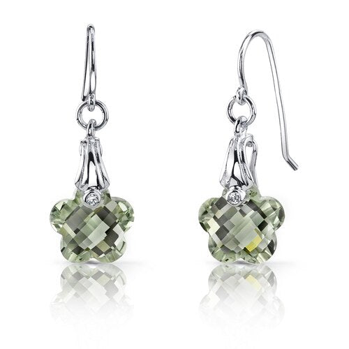 Green Amethyst Earrings Sterling Silver Flower Shape 7 Carats