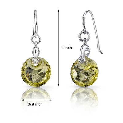 Lemon Quartz Earrings Sterling Silver Snail Cut 7.5 Carats