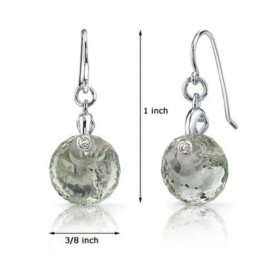 Green Amethyst Earrings Sterling Silver Snail Cut 7 Carats