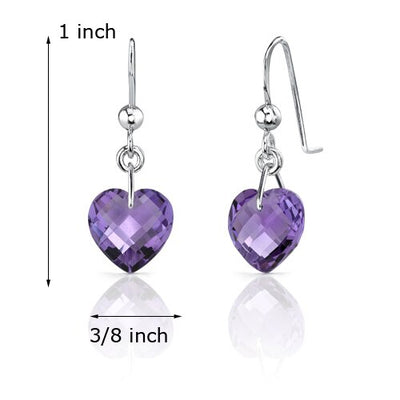 Amethyst Earrings Sterling Silver Heart Shape 6.5 Carats