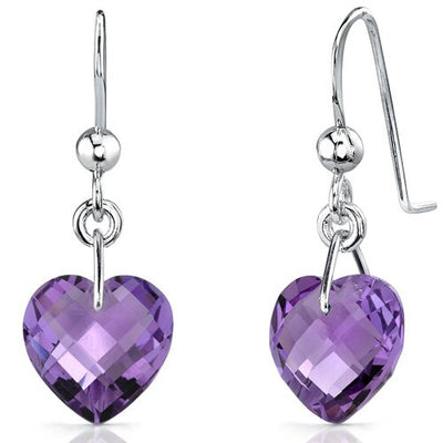 Amethyst Earrings Sterling Silver Heart Shape 6.5 Carats