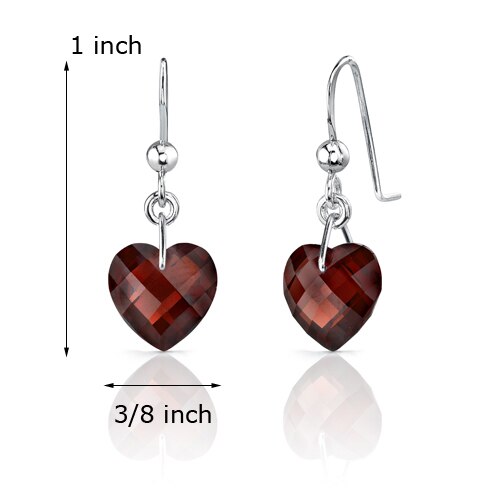 Garnet Earrings Sterling Silver Heart Shape 9 Carats