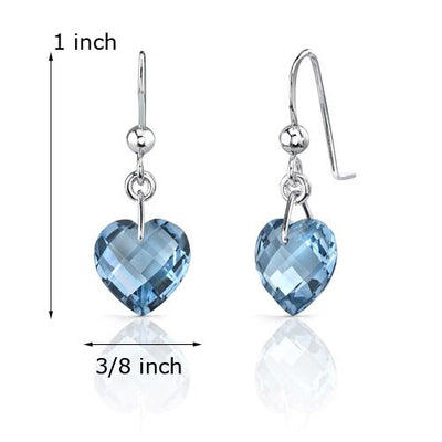 London Blue Topaz Earrings Sterling Silver Heart Shape 8.25 Cts