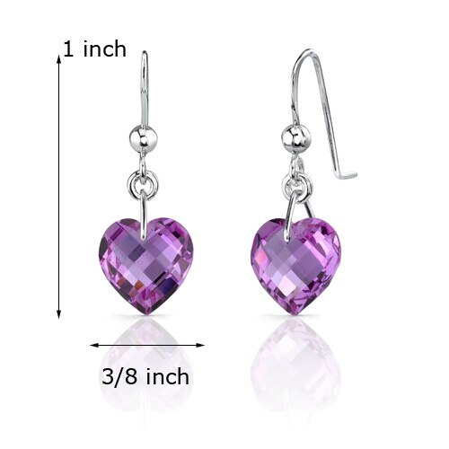 Pink Sapphire Earrings Sterling Silver Heart Shape 9.75 Carats