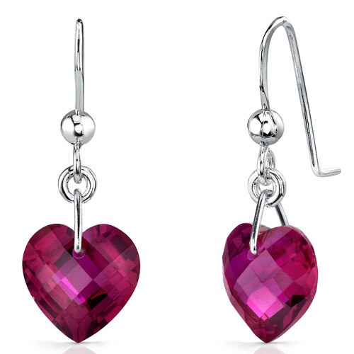 9.50 Carats Heart Shape Ruby Earrings Sterling Silver