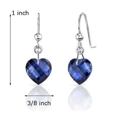 Blue Sapphire Earrings Sterling Silver Heart Shape 9.75 Carats