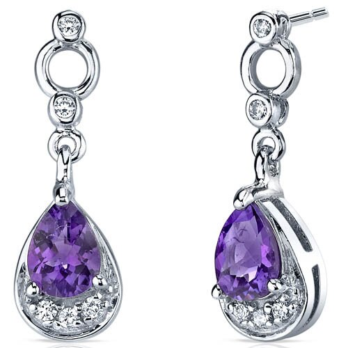 Amethyst Earrings Sterling Silver Pear Shape 1 Carats