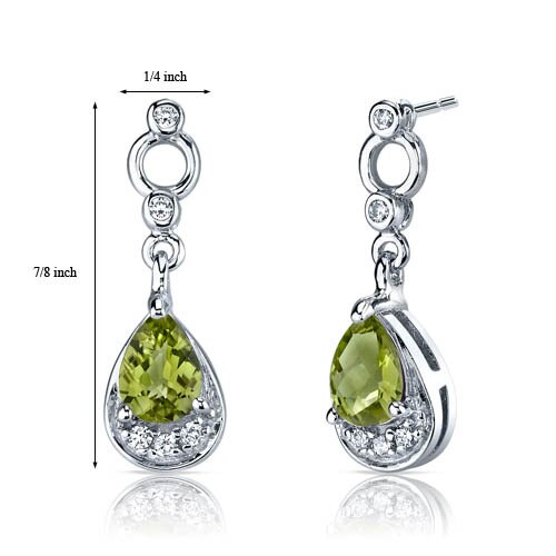 Peridot Earrings Sterling Silver Pear Shape 1.5 Carats