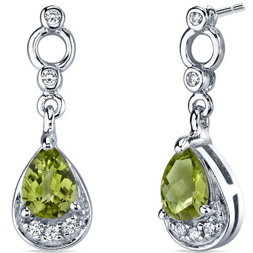 Peridot Earrings Sterling Silver Pear Shape 1.5 Carats