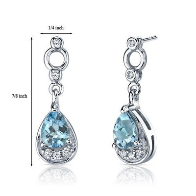 Swiss Blue Topaz Earrings Sterling Silver Pear Shape 1.5 Carats