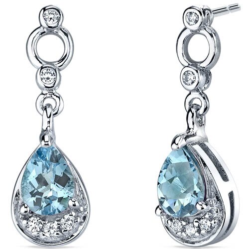 Swiss Blue Topaz Earrings Sterling Silver Pear Shape 1.5 Carats