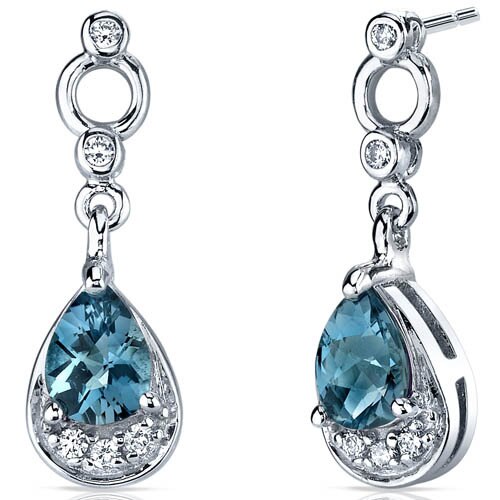 London Blue Topaz Earrings Sterling Silver Pear Shape 1.5 Cts