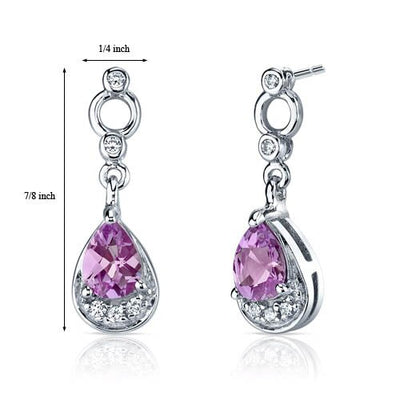 Pink Sapphire Earrings Sterling Silver Pear Shape 2 Carats