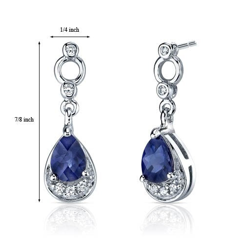 Blue Sapphire Earrings Sterling Silver Pear Shape 2 Carats