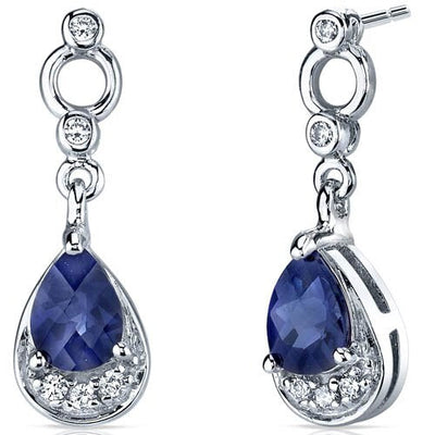 Blue Sapphire Earrings Sterling Silver Pear Shape 2 Carats