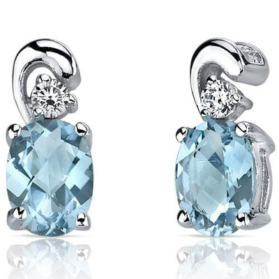 Swiss Blue Topaz Earrings Sterling Silver Oval Shape 2 Carats