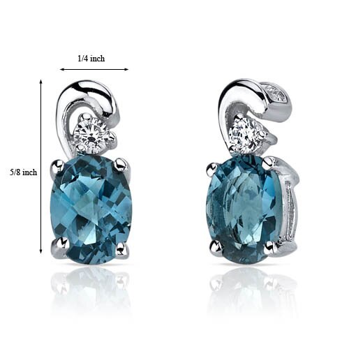 London Blue Topaz Earrings Sterling Silver Oval Shape 1.5 Cts