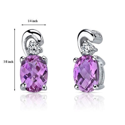 Pink Sapphire Earrings Sterling Silver Oval Shape 2 Carats