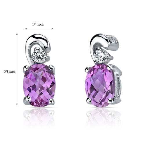 Pink Sapphire Earrings Sterling Silver Oval Shape 2 Carats