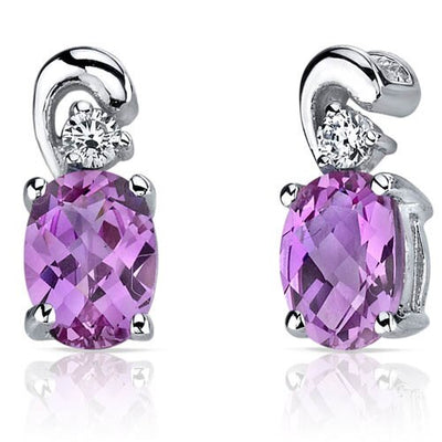 Pink Sapphire Earrings Sterling Silver Oval Shape 2 Carats