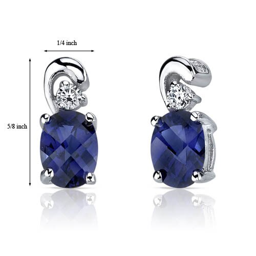 Blue Sapphire Earrings Sterling Silver Oval Shape 2 Carats