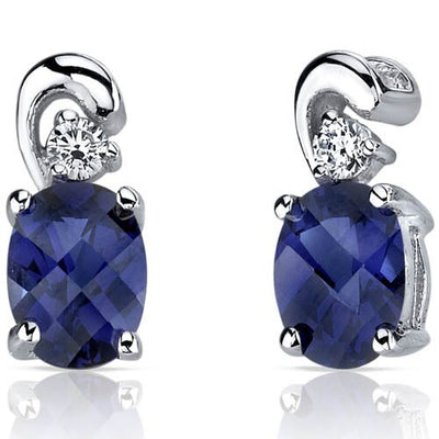 Blue Sapphire Earrings Sterling Silver Oval Shape 2 Carats