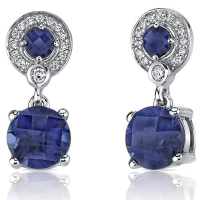 Blue Sapphire Earrings Sterling Silver Round Shape 6 Carats