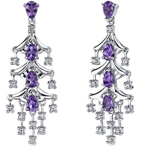 Amethyst Earrings Sterling Silver Pear Shape 4 Carats