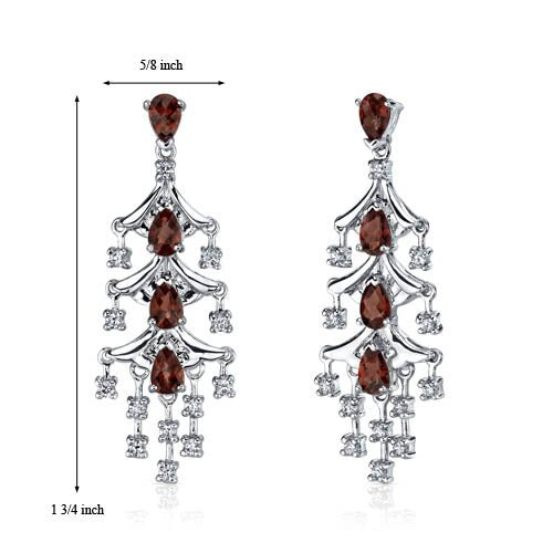 Garnet Earrings Sterling Silver Pear Shape 4 Carats