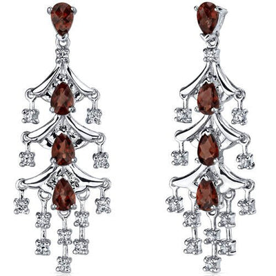 Garnet Earrings Sterling Silver Pear Shape 4 Carats