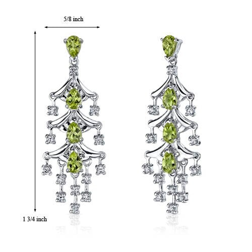 4 Carats Pear Shape Peridot Chandelier Earrings Sterling Silver