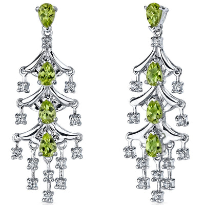 4 Carats Pear Shape Peridot Chandelier Earrings Sterling Silver