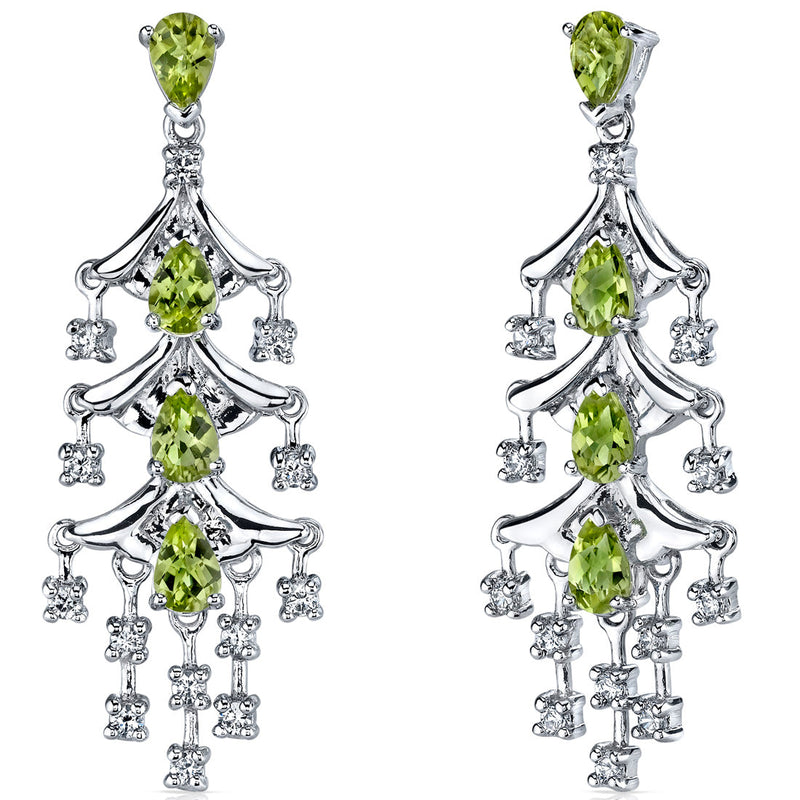 4 Carats Pear Shape Peridot Chandelier Earrings Sterling Silver