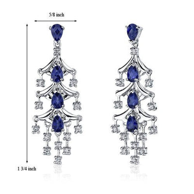 Blue Sapphire Earrings Sterling Silver Pear Shape 4 Carats