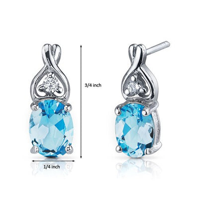 Swiss Blue Topaz Earrings Sterling Silver Oval Shape 2.5 Carats