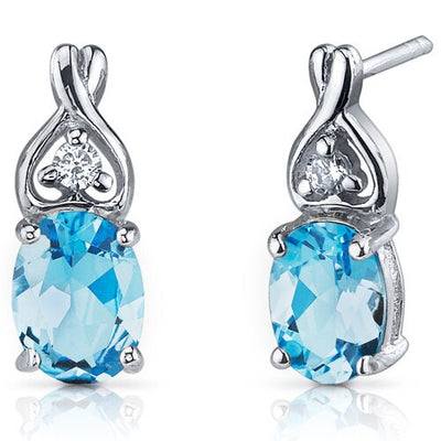 Swiss Blue Topaz Earrings Sterling Silver Oval Shape 2.5 Carats