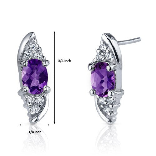 Amethyst Earrings Sterling Silver Oval Shape 1.5 Carats