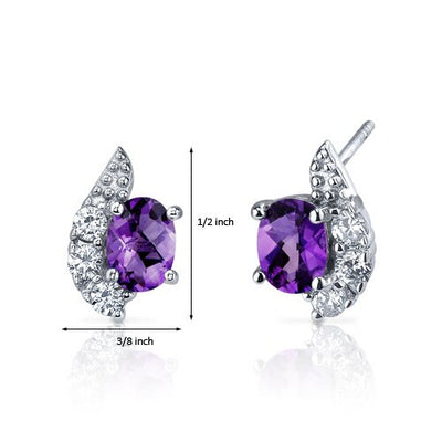 Amethyst Earrings Sterling Silver Oval Shape 1.5 Carats