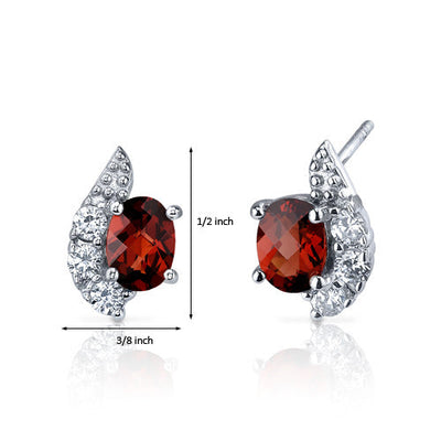 Sparkling Wave 2 Carats Garnet Oval Cut Earrings Sterling Silver