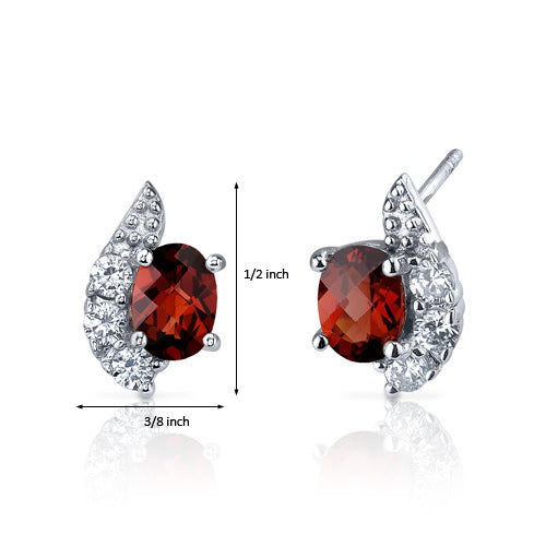 Sparkling Wave 2 Carats Garnet Oval Cut Earrings Sterling Silver