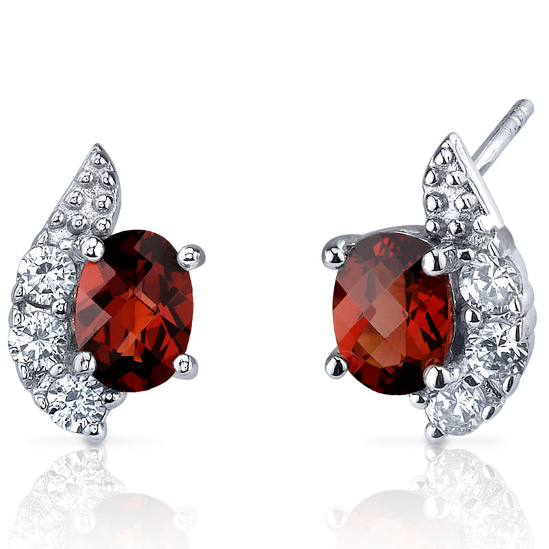 Sparkling Wave 2 Carats Garnet Oval Cut Earrings Sterling Silver