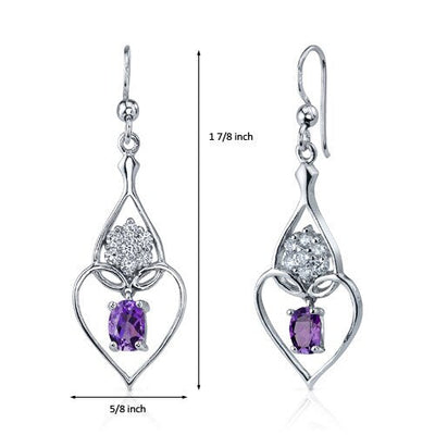 Amethyst Earrings Sterling Silver Oval Shape 1.5 Carats